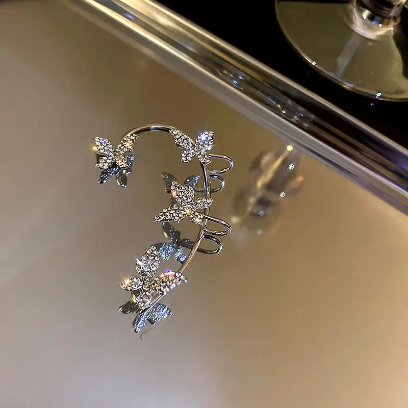 Korea Diamond Butterfly Ear Hook Without Pierced Bone Clip - prestigepearls