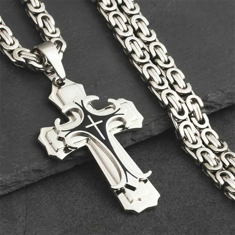 Fashion Jewelry Christian Trinity Latin Cross Necklace For Men Stainless Steel Three Layers Cross Pendants Necklaces Jewelry Gift PrestigePearls