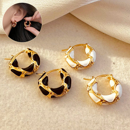 Fashion Jewelry New Trendy Enamel Color Gold Plated Metal Texture Small Hoop Earrings PrestigePearls