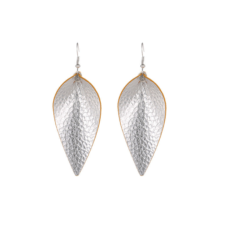 Leaf Drop PU Artificial Leather Earrings PrestigePearls