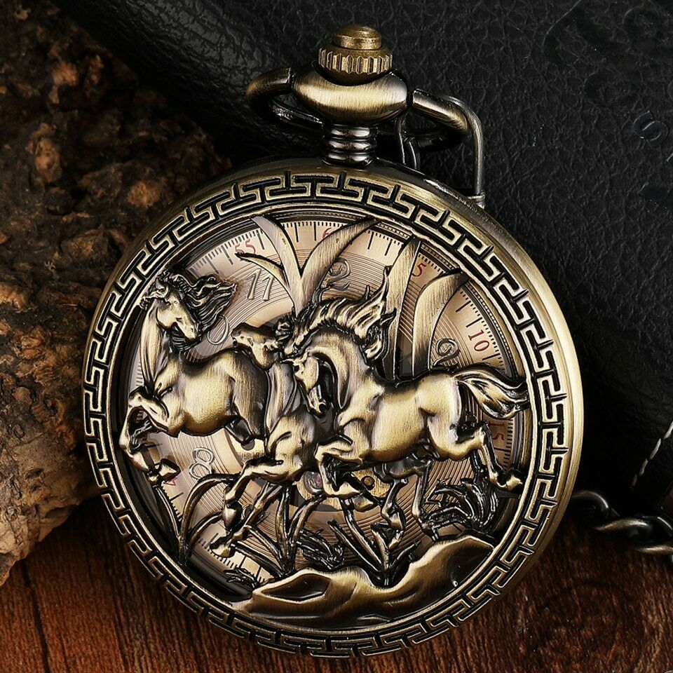 Men's Three Horses Skeleton Quartz Pocket Watch PrestigePearls