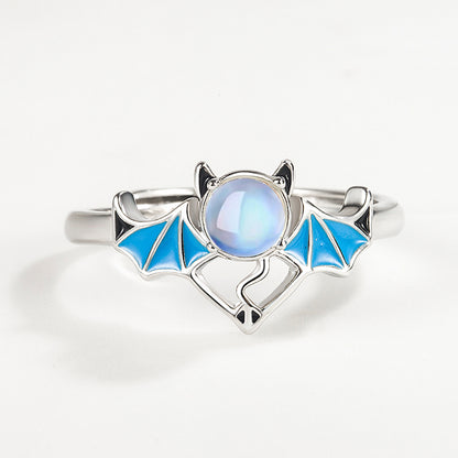 Silver Blue Moonlight Stone Angel Demon Ring - prestigepearls