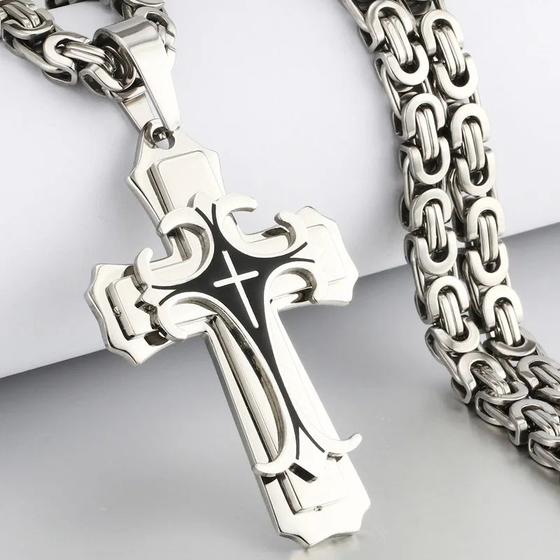 Fashion Jewelry Christian Trinity Latin Cross Necklace For Men Stainless Steel Three Layers Cross Pendants Necklaces Jewelry Gift PrestigePearls