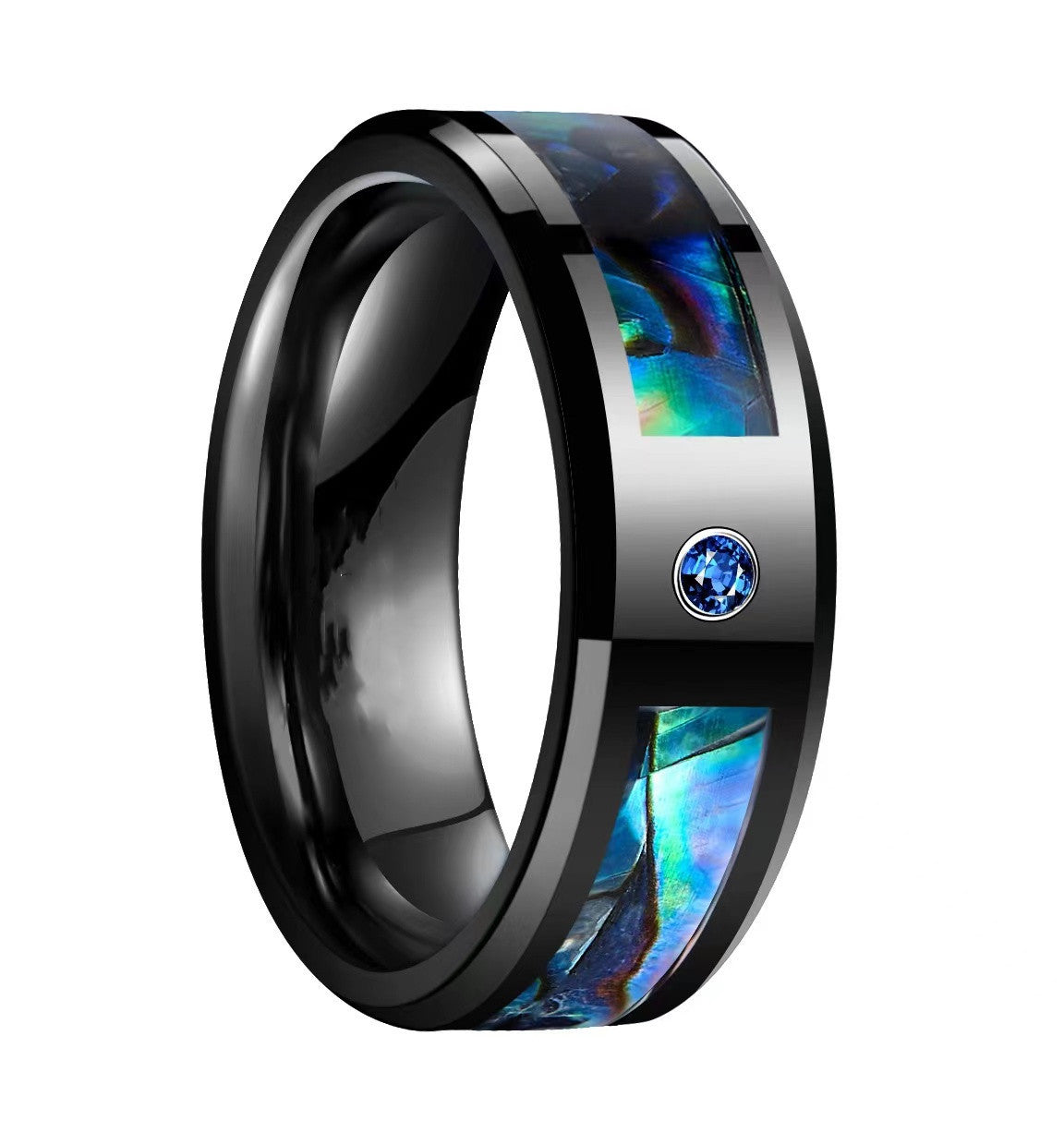 Titanium Steel Blue Carbon Fiber Diamond Dragon Ring PrestigePearls