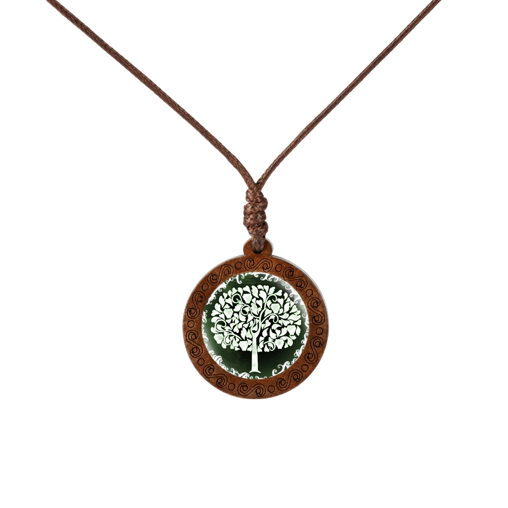 Wood Tree Of Life Time Stone Glass Pendant Necklace PrestigePearls