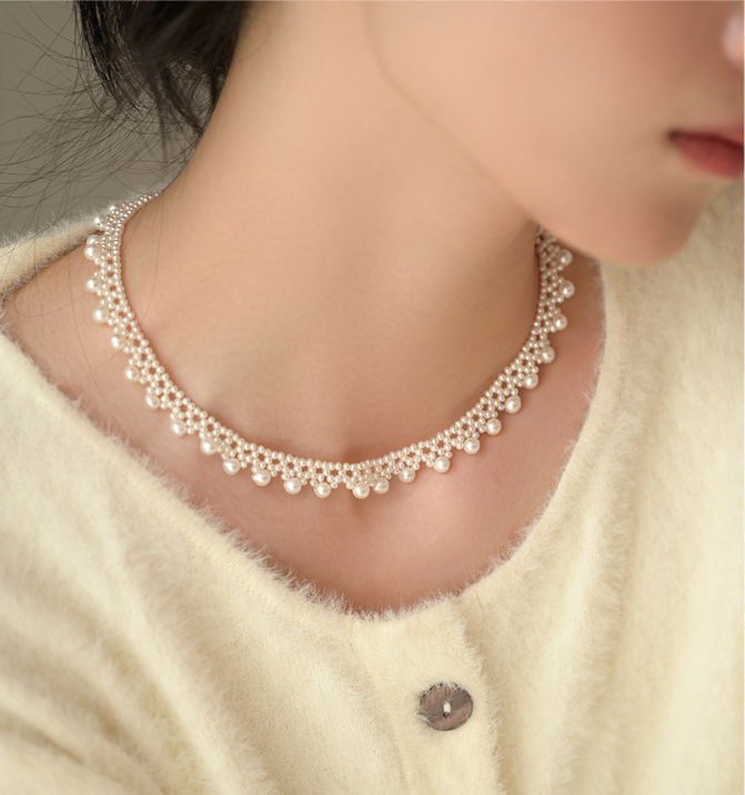 Lace Vintage Multilayer Round Lady Pearl Necklace 18K Gold Adjustable Choker PrestigePearls