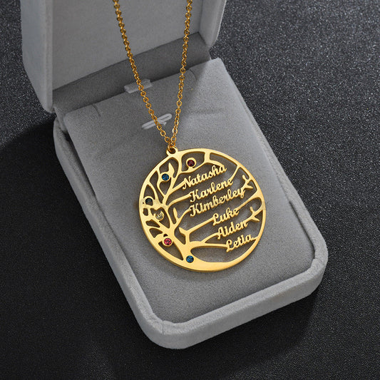 Personalized Stainless Steel Golden Tree of Life Custom Name Necklace PrestigePearls