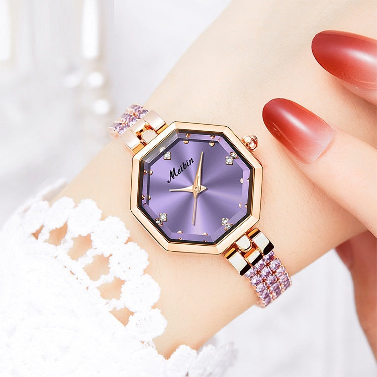 Octagonal Women's Jewelry Buckle Light Luxury Rose Stone British Watch PrestigePearls