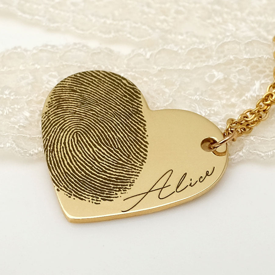 Personalized Fingerprint Necklace Custom Heart Necklace Name Necklace PrestigePearls