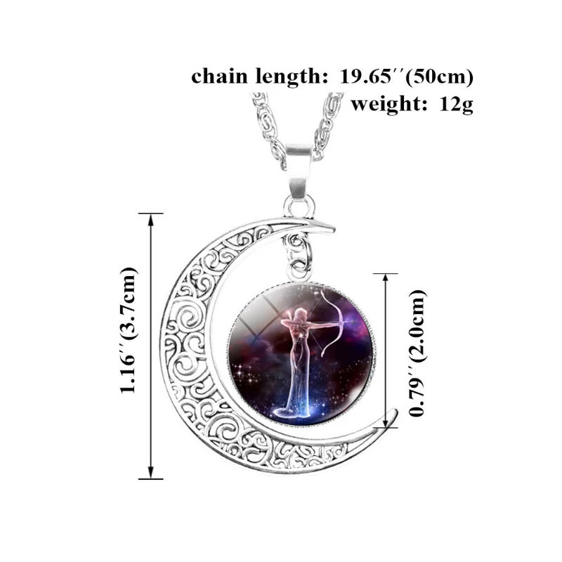 12 Zodiac Sign Glass Charms Moon Pendant Necklace PrestigePearls