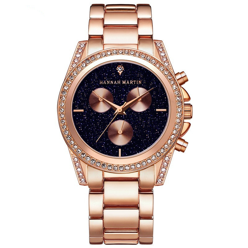 HANNAH MARTIN HM-1108__ Ladies Rose Gold Fashion Diamond Watch Waterproof Quartz PrestigePearls