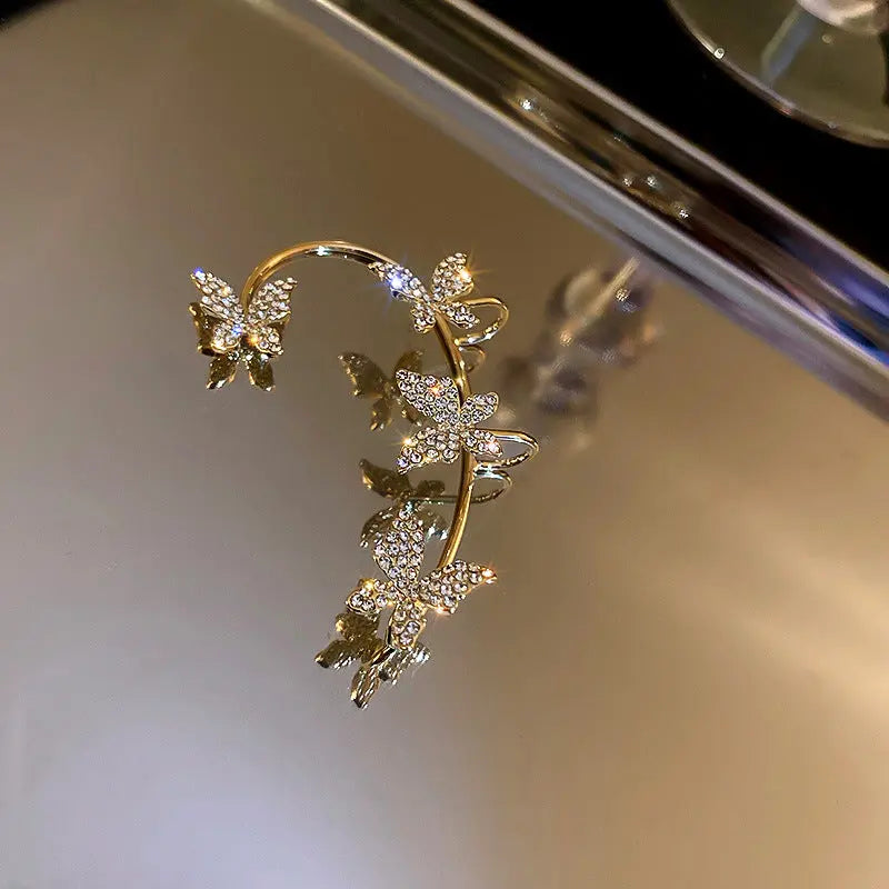 Korea Diamond Butterfly Ear Hook Without Pierced Bone Clip - prestigepearls