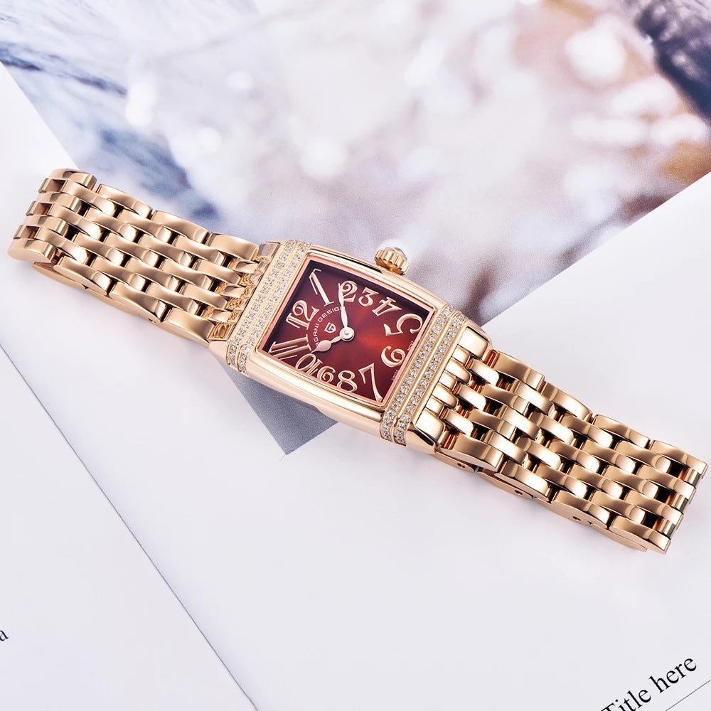 Women's Fashion Shell Face Square Quartz Watch With Diamonds PrestigePearls