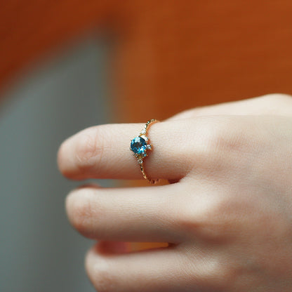 Simple retro snowflake natural blue topaz zircon ring PrestigePearls