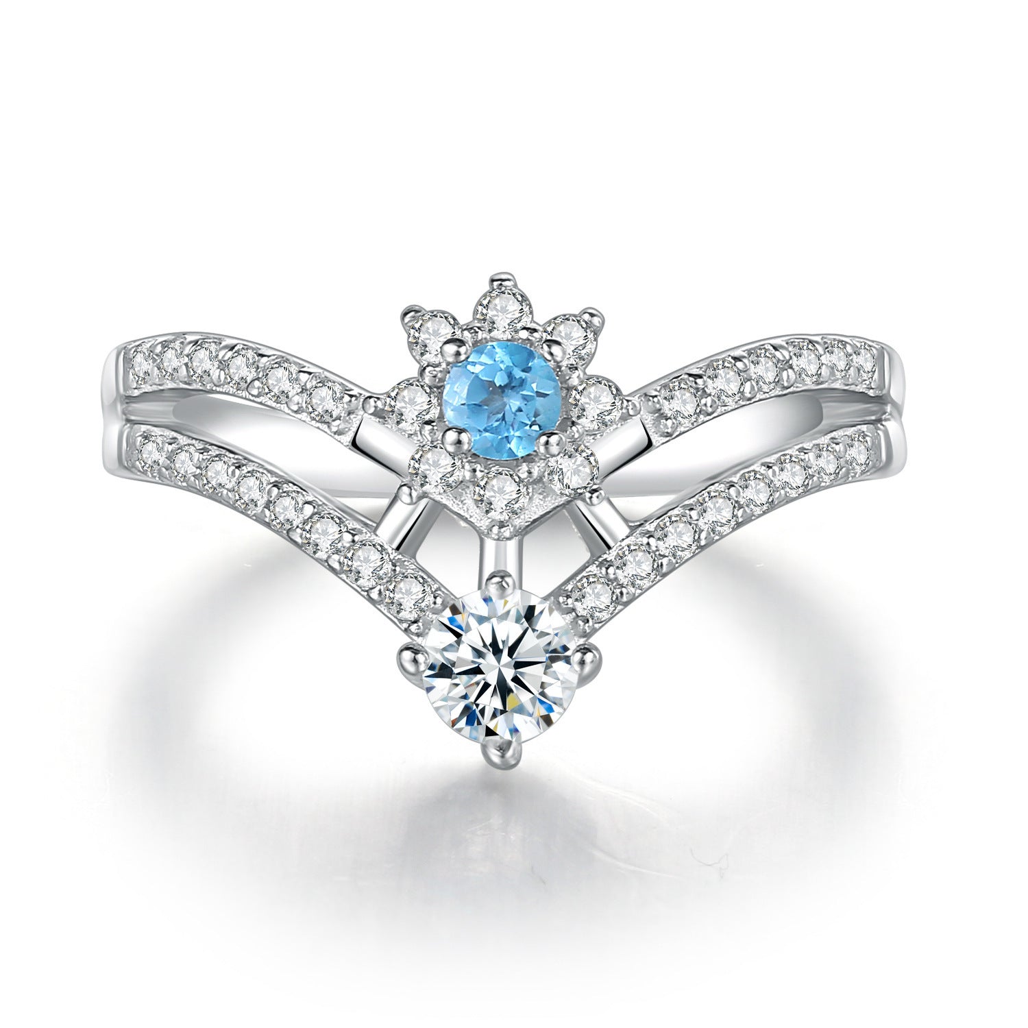 Sterling Silver Natural Blue Topaz Crown Ring PrestigePearls