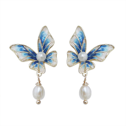 Blue Gradient Butterfly Natural Pearl Earrings PrestigePearls