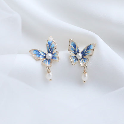 Blue Gradient Butterfly Natural Pearl Earrings PrestigePearls