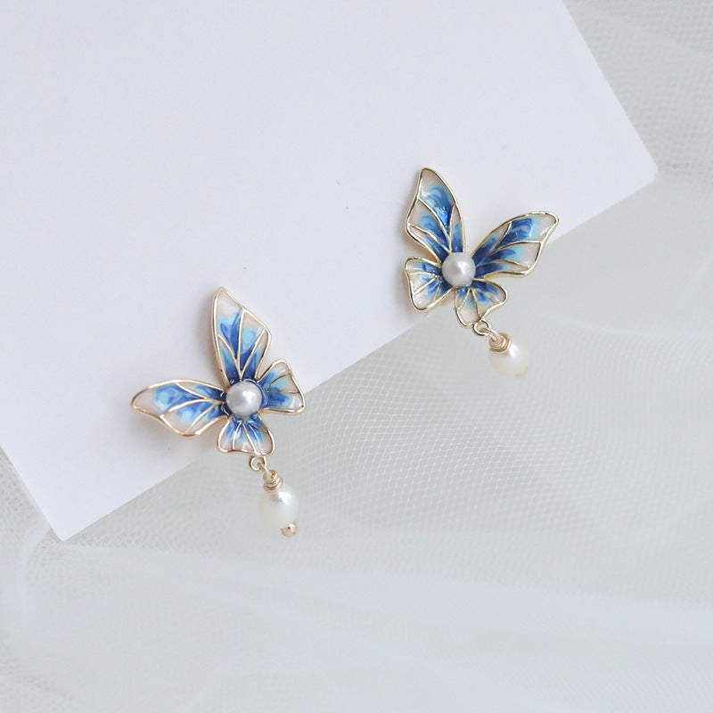 Blue Gradient Butterfly Natural Pearl Earrings PrestigePearls