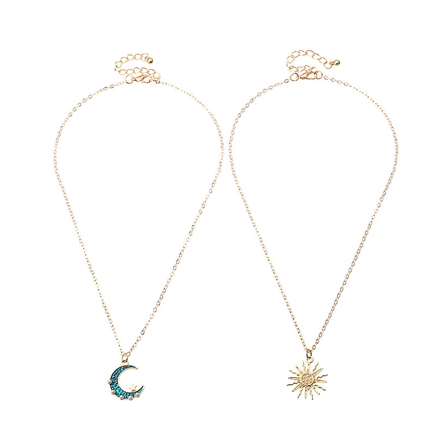 Sun Moon Necklace Blue Gold Stainless Steel Pendant Necklaces Jewelry - prestigepearls