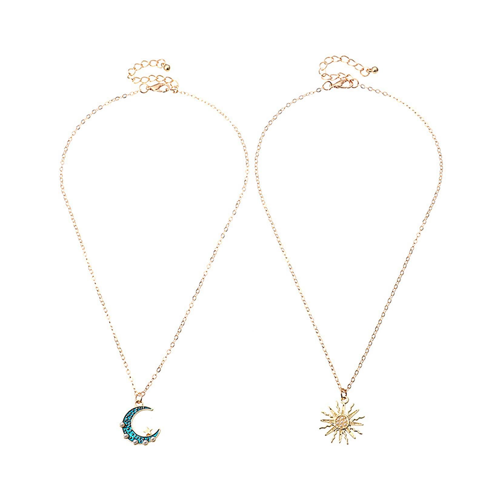 Sun Moon Necklace Blue Gold Stainless Steel Pendant Necklaces Jewelry - prestigepearls