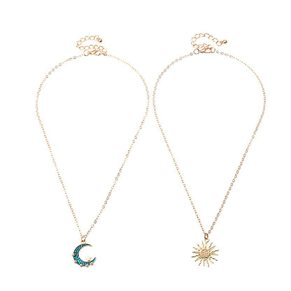 Sun Moon Necklace Blue Gold Stainless Steel Pendant Necklaces Jewelry - prestigepearls