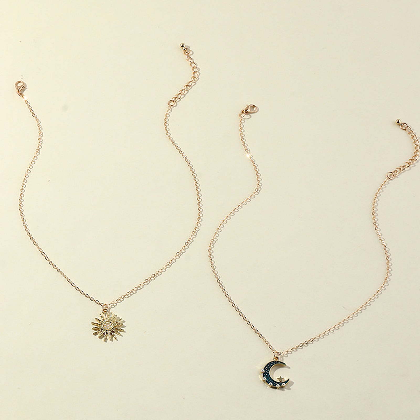 Sun Moon Necklace Blue Gold Stainless Steel Pendant Necklaces Jewelry - prestigepearls