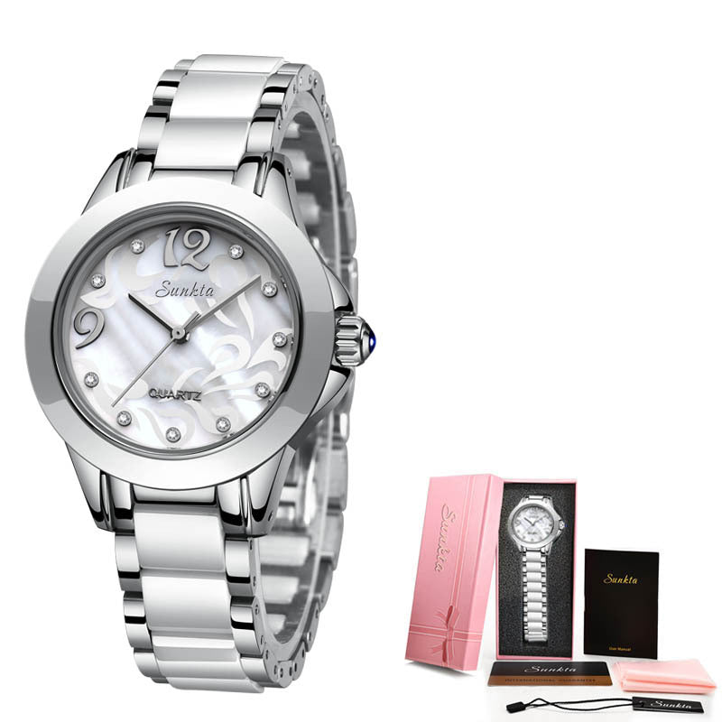 SUNKTA__ Ceramic Ladies Watches Exquisite High-end Watches PrestigePearls