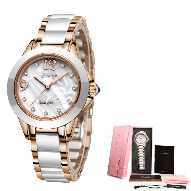 SUNKTA__ Ceramic Ladies Watches Exquisite High-end Watches PrestigePearls