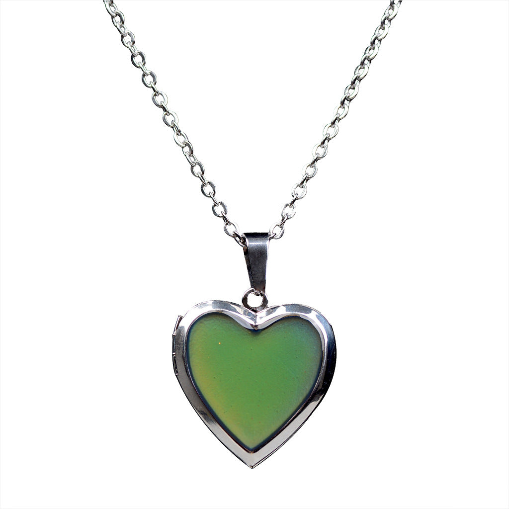 Heart Mood Locket Necklace Color Changing Pendant Necklace Stainless Steel Chain PrestigePearls