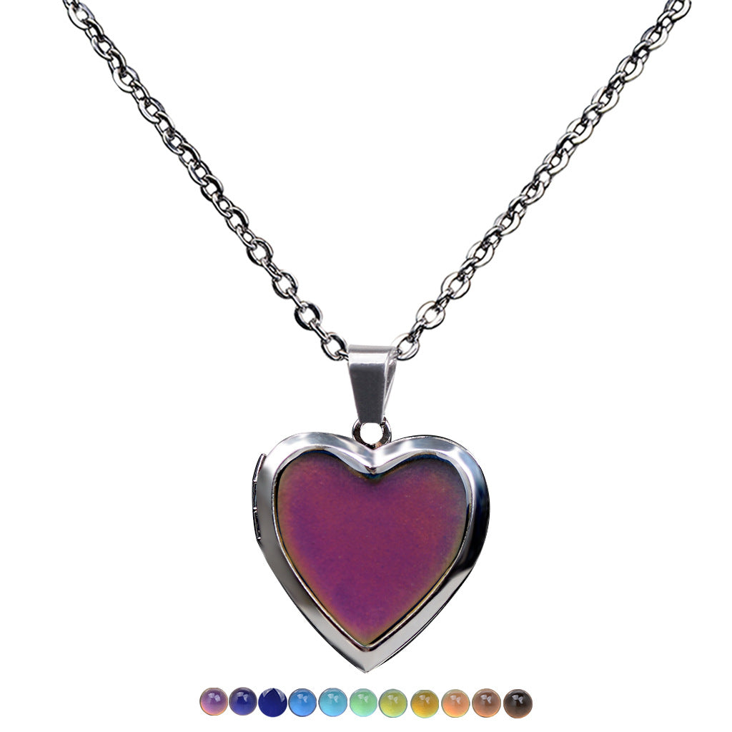 Heart Mood Locket Necklace Color Changing Pendant Necklace Stainless Steel Chain PrestigePearls