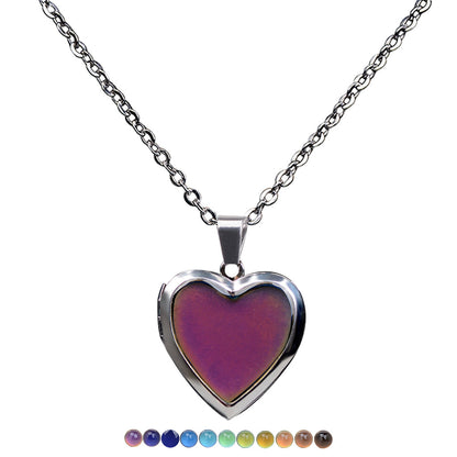 Heart Mood Locket Necklace Color Changing Pendant Necklace Stainless Steel Chain PrestigePearls