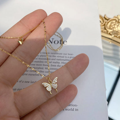 Fashion Jewelry Elegant Silver Color Shiny Butterfly Necklaces Ladies Exquisite Double Layer Clavicle Chain Necklace Jewelry Gift PrestigePearls