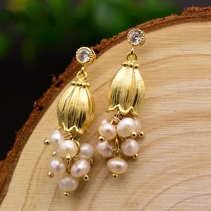 White Stud Earrings With Natural-shaped Pearls PrestigePearls