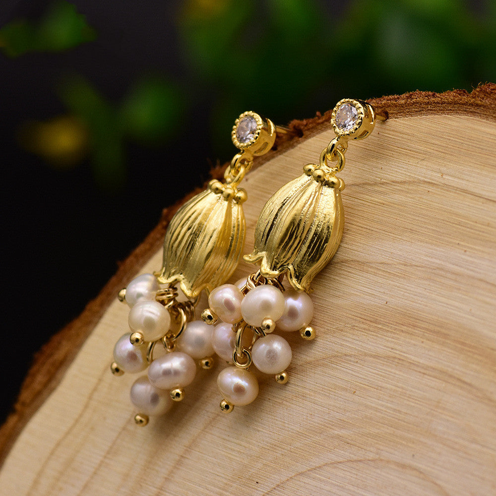 White Stud Earrings With Natural-shaped Pearls PrestigePearls