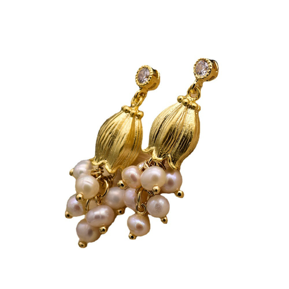 White Stud Earrings With Natural-shaped Pearls PrestigePearls