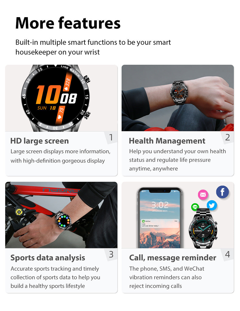 Lige's New Smart Watch Upgrade Smart Wearable Watch PrestigePearls