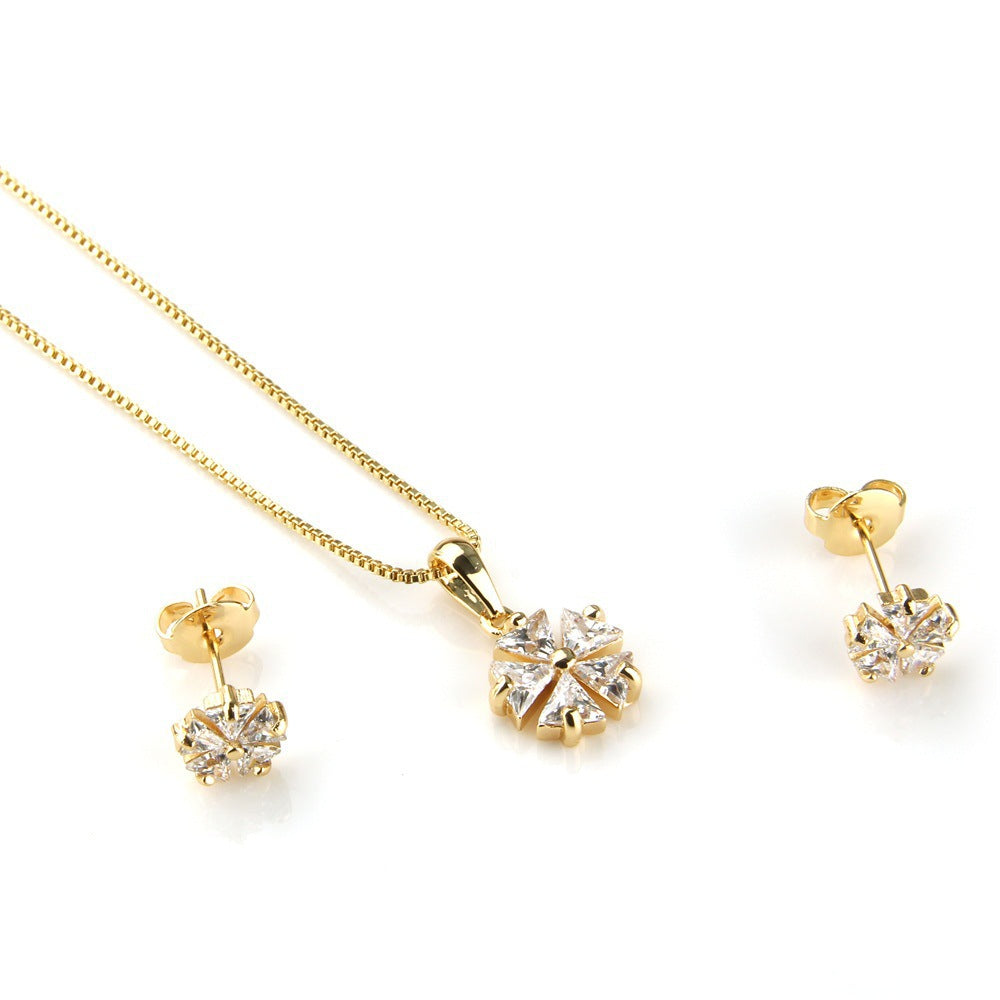 Cubic Zirconia Clover Stud Earrings And Pendant Necklaces - prestigepearls