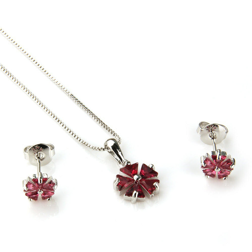 Cubic Zirconia Clover Stud Earrings And Pendant Necklaces - prestigepearls