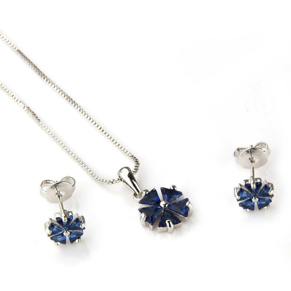 Cubic Zirconia Clover Stud Earrings And Pendant Necklaces - prestigepearls