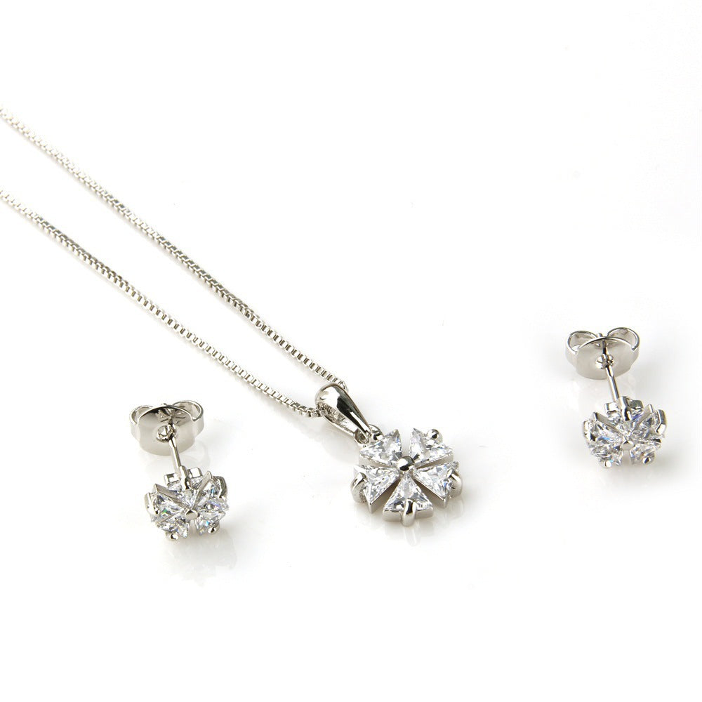 Cubic Zirconia Clover Stud Earrings And Pendant Necklaces - prestigepearls