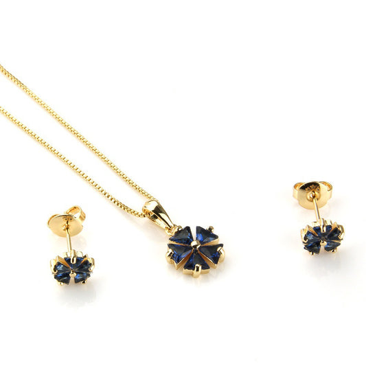 Cubic Zirconia Clover Stud Earrings And Pendant Necklaces - prestigepearls