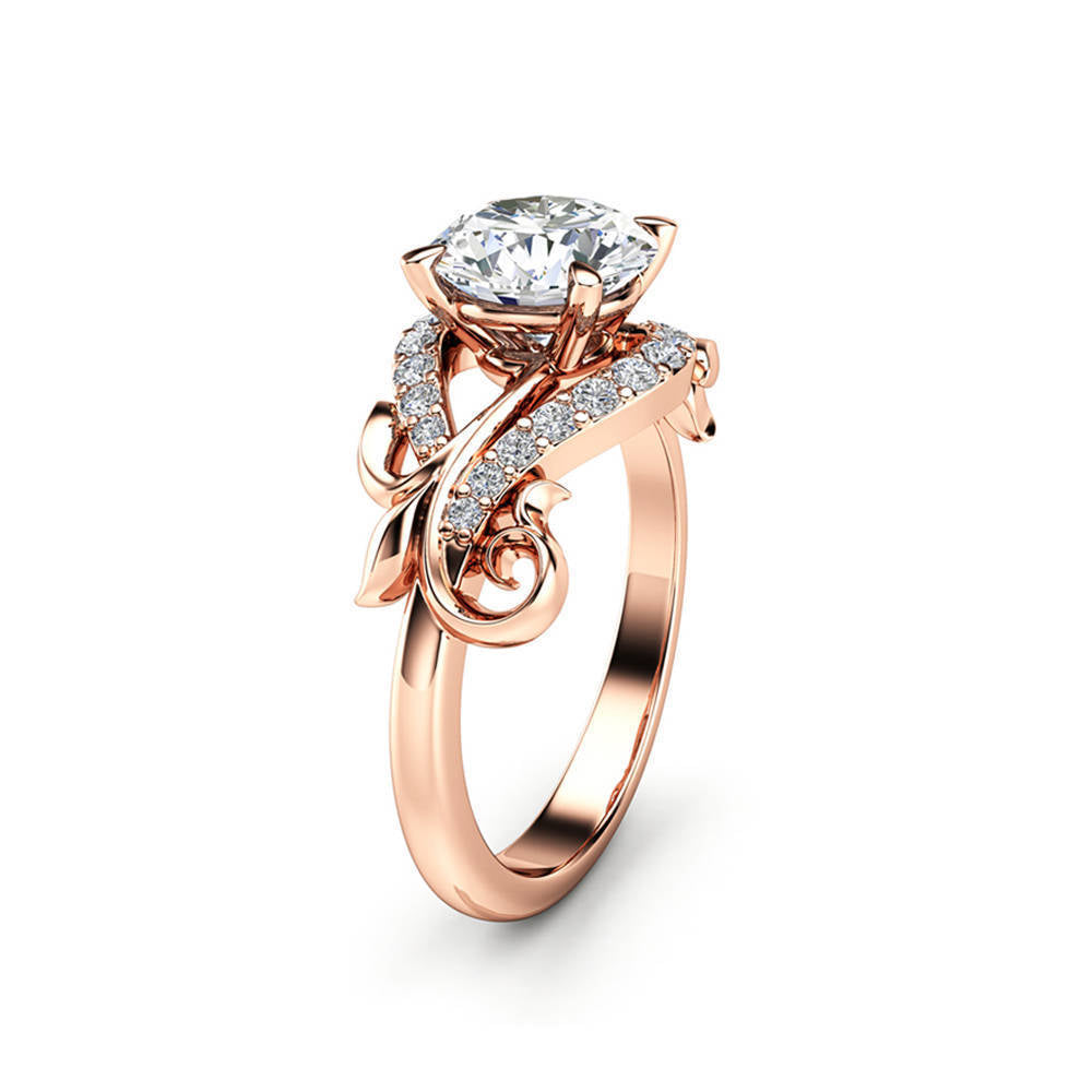 Beautiful Flower Design Bridal Jewelry Engagement Rings for Women Rose Gold Wedding Ring - prestigepearls