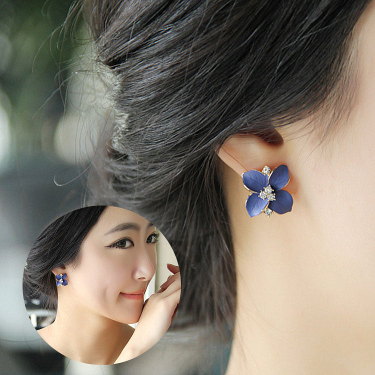 Camellia Earrings Royal Blue Frosted Ear Clips PrestigePearls