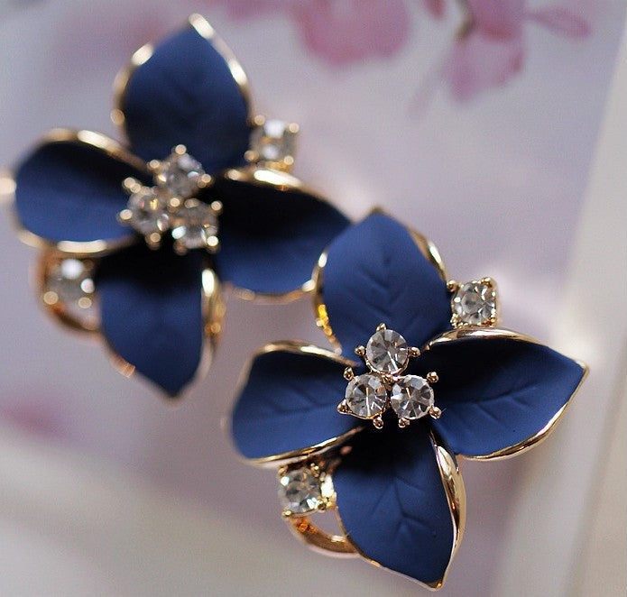 Camellia Earrings Royal Blue Frosted Ear Clips PrestigePearls