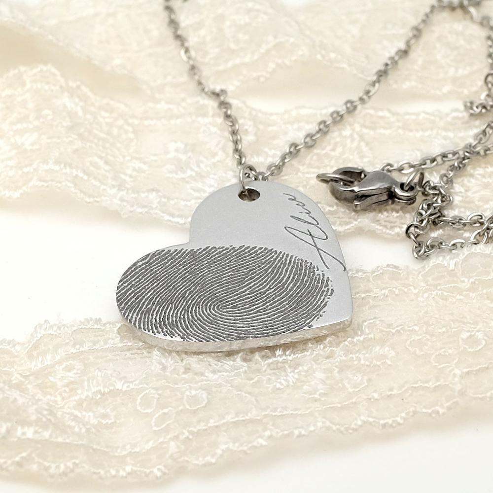 Personalized Fingerprint Necklace Custom Heart Necklace Name Necklace PrestigePearls