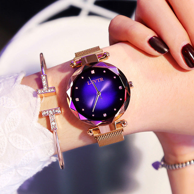 LSVTR__ Rose Gold Women Watches Starry Sky Magnet Watch Waterproof PrestigePearls