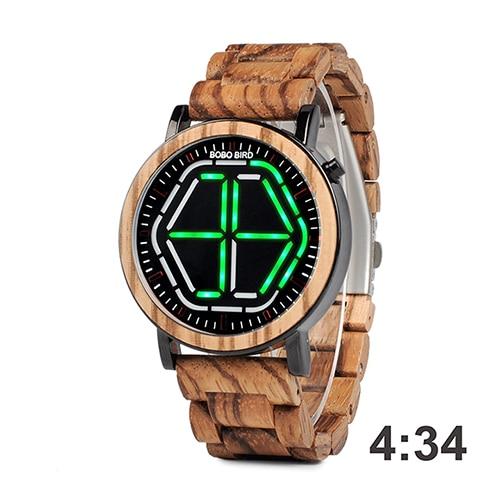 ZenithWood _Bamboo LED Display Night Vision Digital Watch PrestigePearls