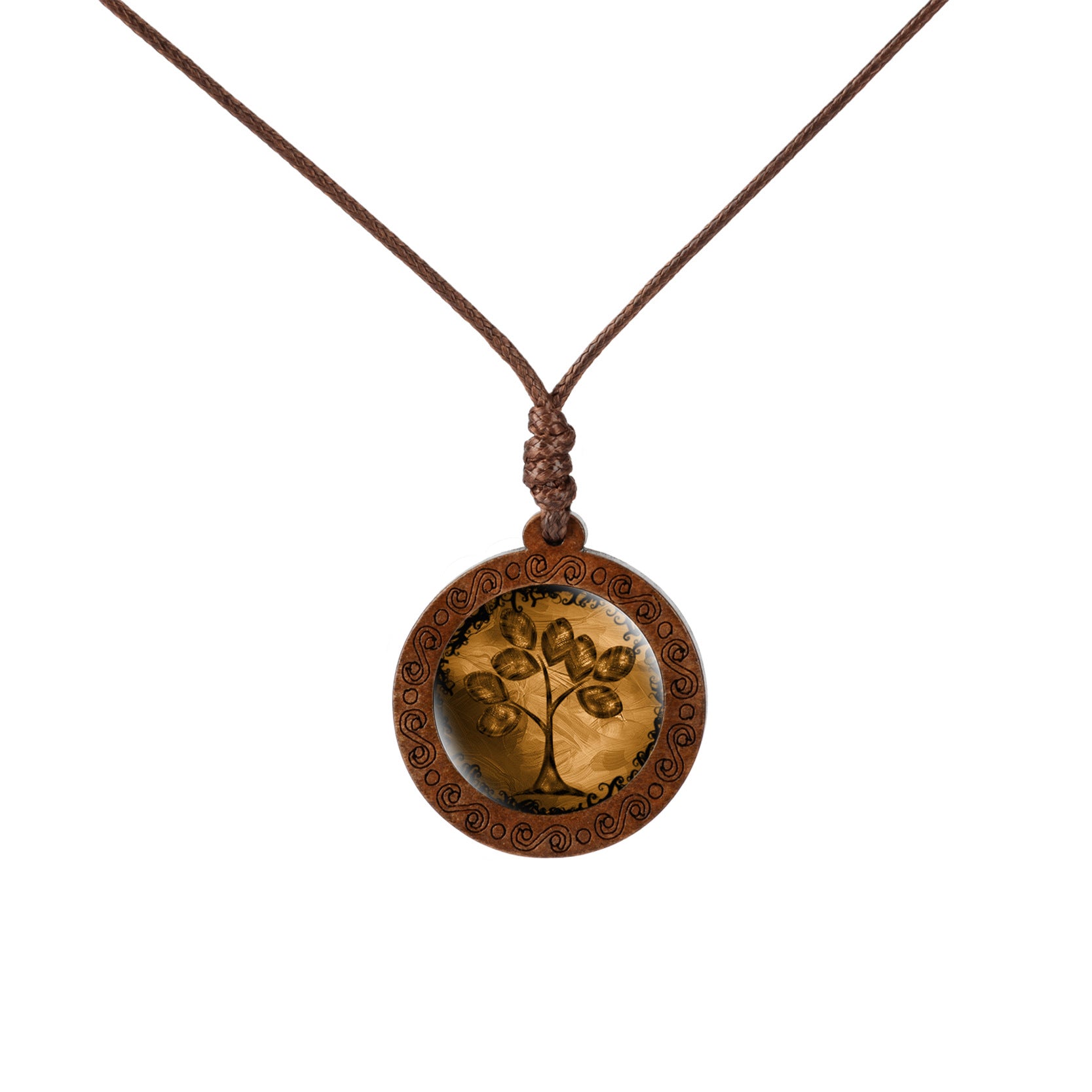 Wood Tree Of Life Time Stone Glass Pendant Necklace PrestigePearls