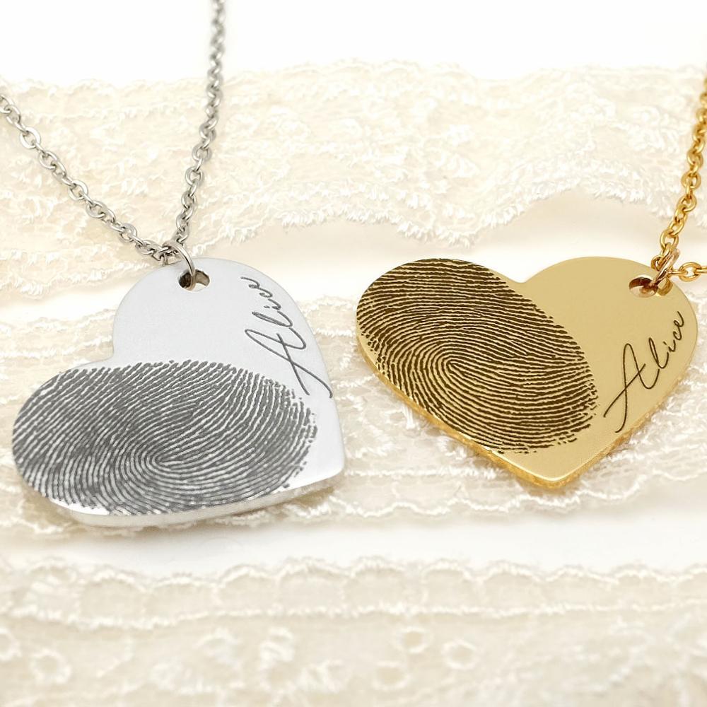 Personalized Fingerprint Necklace Custom Heart Necklace Name Necklace PrestigePearls