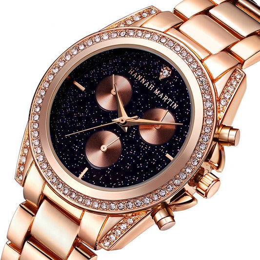 HANNAH MARTIN HM-1108__ Ladies Rose Gold Fashion Diamond Watch Waterproof Quartz PrestigePearls